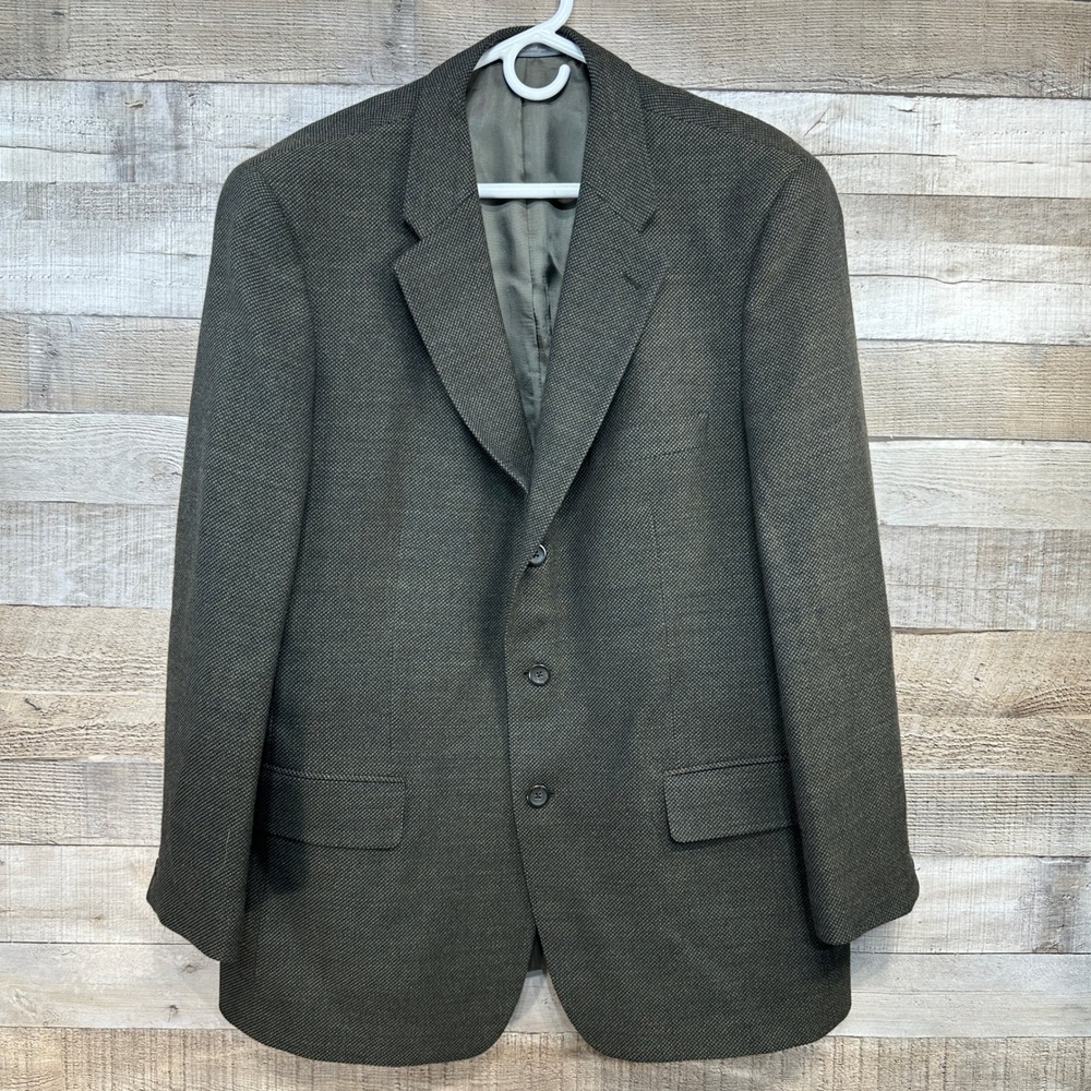 Talbots Mens Blazer Sport Coat Olive Green Brown 3‎ Button Made in Portugal 44R